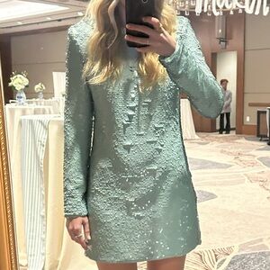 Self-Portrait Blue Sequin Mini Dress with Pearl Detail